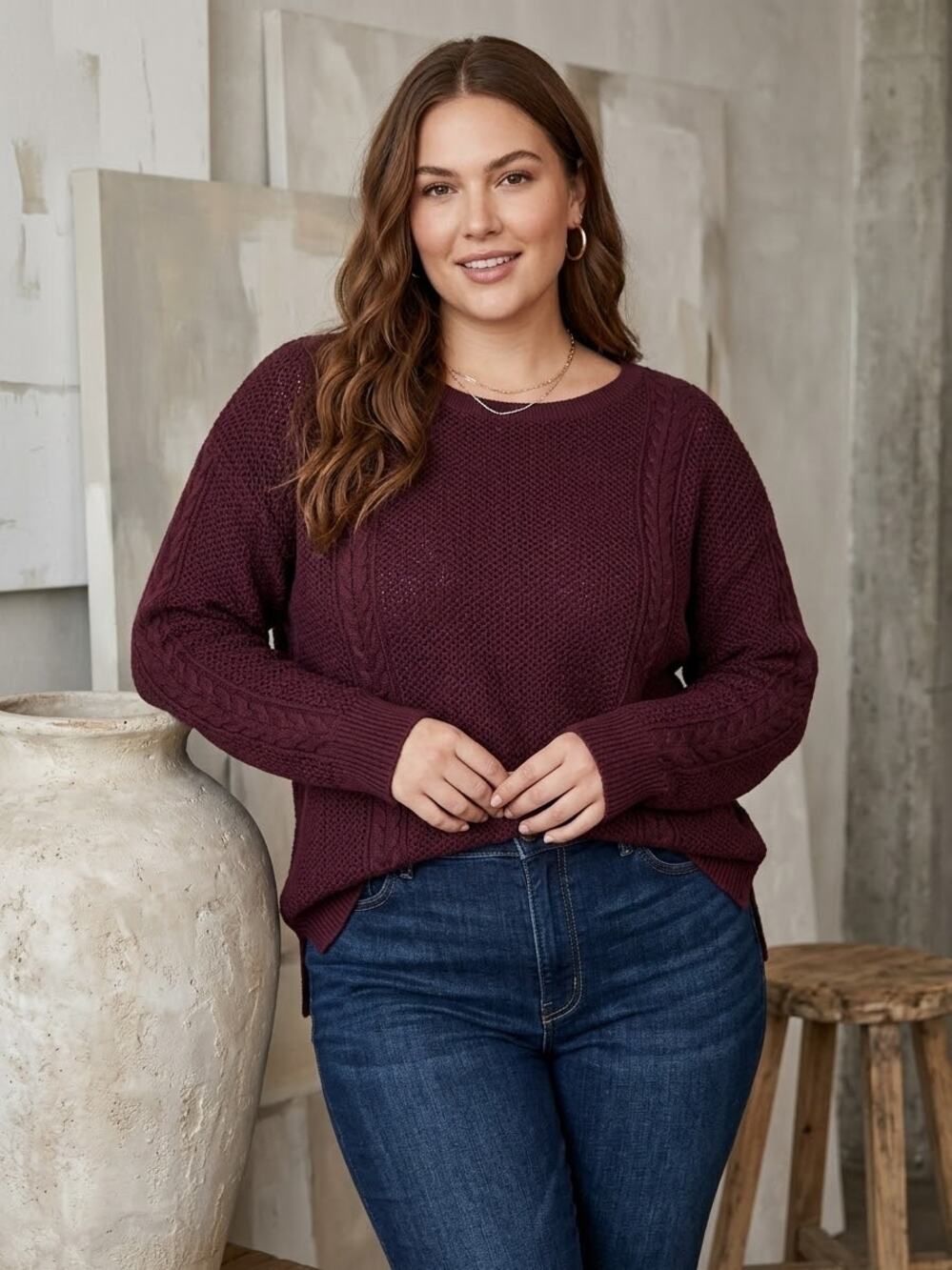 American Eagle Outfitters Women’s Sweater Knit Pullover Burgundy Soft XL
